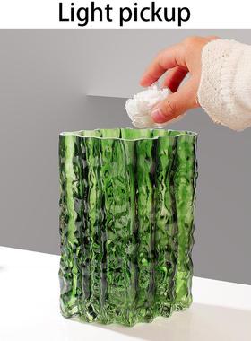 外贸绿色冰川龙骨桌面垃圾桶纸篓客厅茶几玻璃家用餐桌收纳桶台面