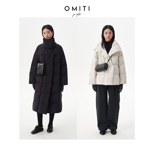 OMITI省略 高级微皱肌理感白鹅绒羽绒服女简约大翻领气质羽绒大衣