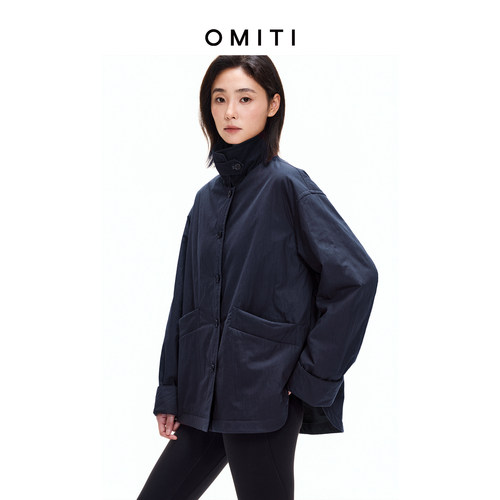 OMITI省略 复古衬衫式羊毛短款夹克灯芯绒拼接撞色廓形棉服外套女