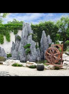 花园养鱼池道具风水轮玩具v轱辘饰品旋转幼儿转轮水车大中农庄景