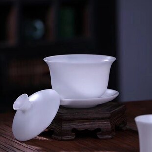 新款 冰种素烧三才盖碗q生肖龙泡茶碗国潮风家用茶碗防烫喝茶碗