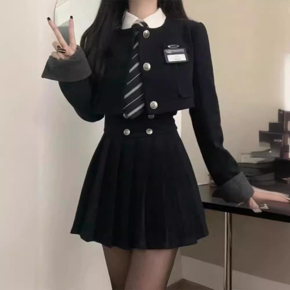 短款西装外套jk制服美式学院风套装女春秋款高腰显瘦百褶裙三件套,女装/女士精品,休闲运动套装,淘宝优惠券,粉丝福利购,淘宝优惠卷