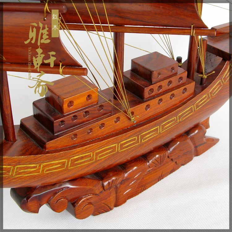 速发红木船工艺品 花梨木雕刻帆船模型 实木质P一帆风顺摆件大号6