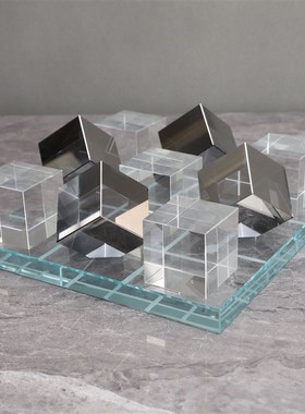 欧式创意几何g立方体水晶棋盘软装饰品客厅办公室书房茶几家居摆