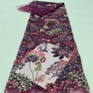 新款重工珠绣花叠片绣中东风婚纱礼服珠管绣蕾丝刺绣T网布面料lac