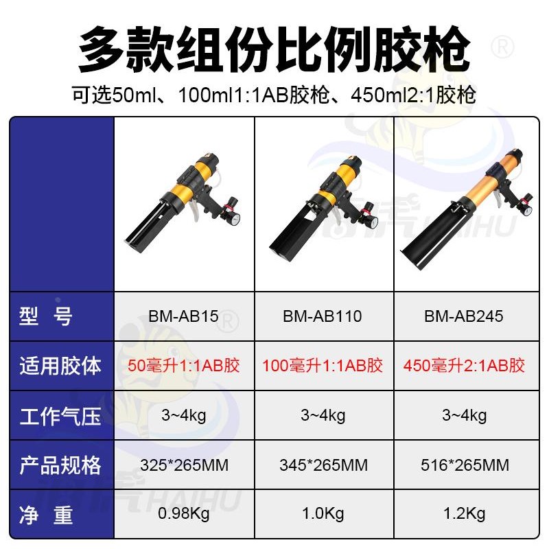 海虎气动双组份AB胶枪450mL2:1胶枪1:1双管打胶P50mL100ml胶枪