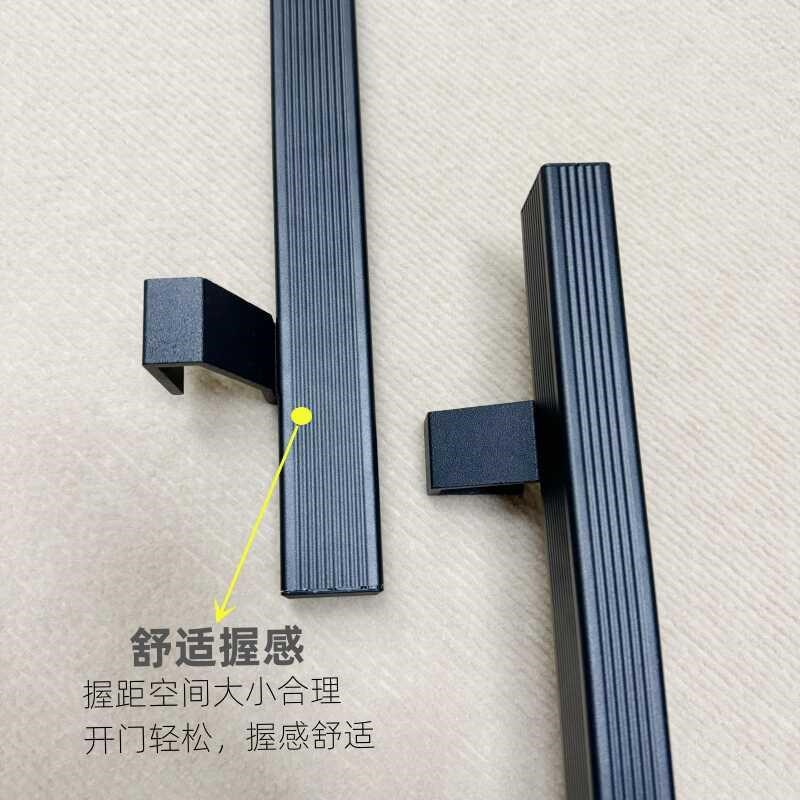 黑色玻璃门拉手大门木门把手铝合金有框J大门拉手可调孔距推拉门