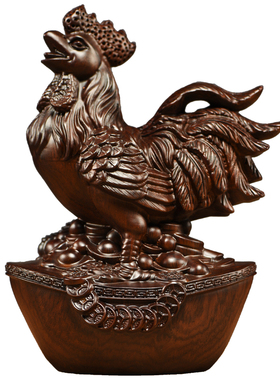 黑檀木雕鸡摆件实木生肖大u公鸡雄鸡家居客厅办公室装饰工艺品送