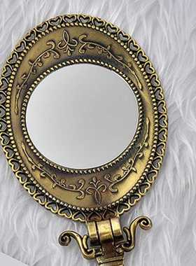 极速Vintage Mirror Metal Handheld Makeup MirPror Travel Roun