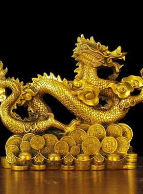 极速铜龙摆件纯铜聚宝盆龙大号龙戏珠家用客O厅店铺办公室创意开