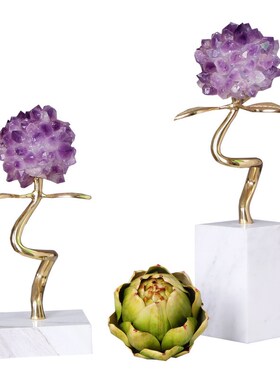 轻奢粉水晶花摆件少女心高级感水晶花H球客厅玄关样板房装饰品摆