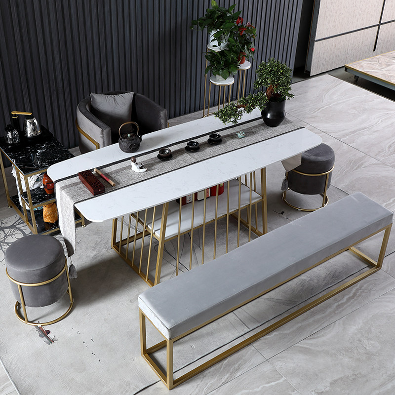 轻奢欧式简约大理石功夫茶桌椅组合办公客厅喝P茶桌现代简欧泡茶