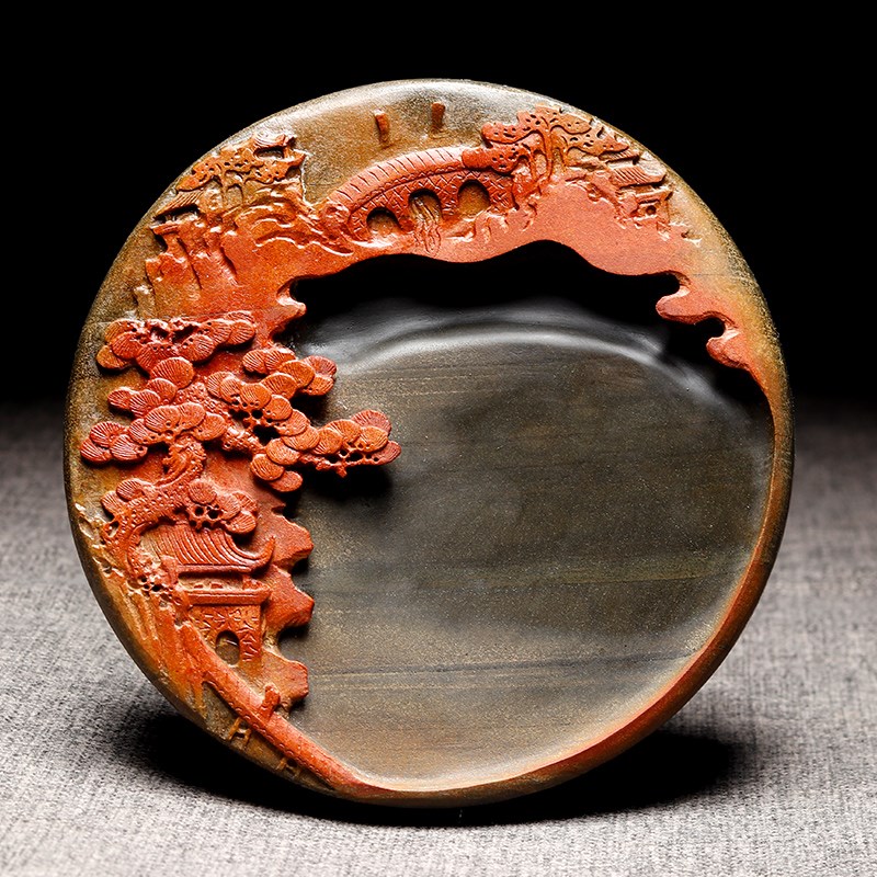 非遗/珍藏歙砚金皮籽料原石老坑歙县砚台文房四宝纸墨H笔砚金皮山