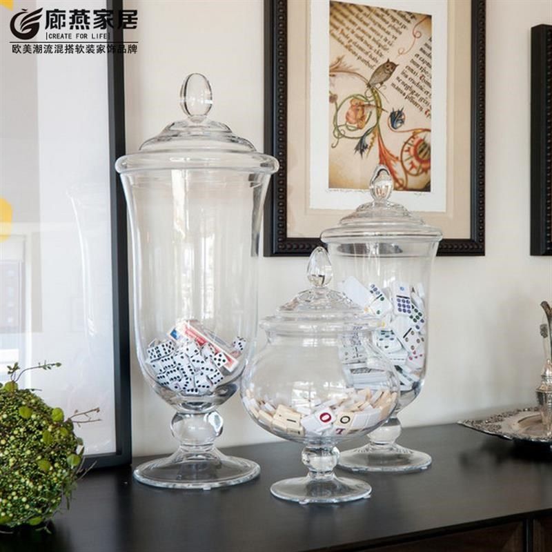 储物罐装饰器皿玻璃透明客厅糖果罐样板房卫浴饰品欧.式创意摆件