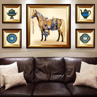 网红端客式功装饰画欧p式美挂画五联组合壁画玄关画景墙画背高马