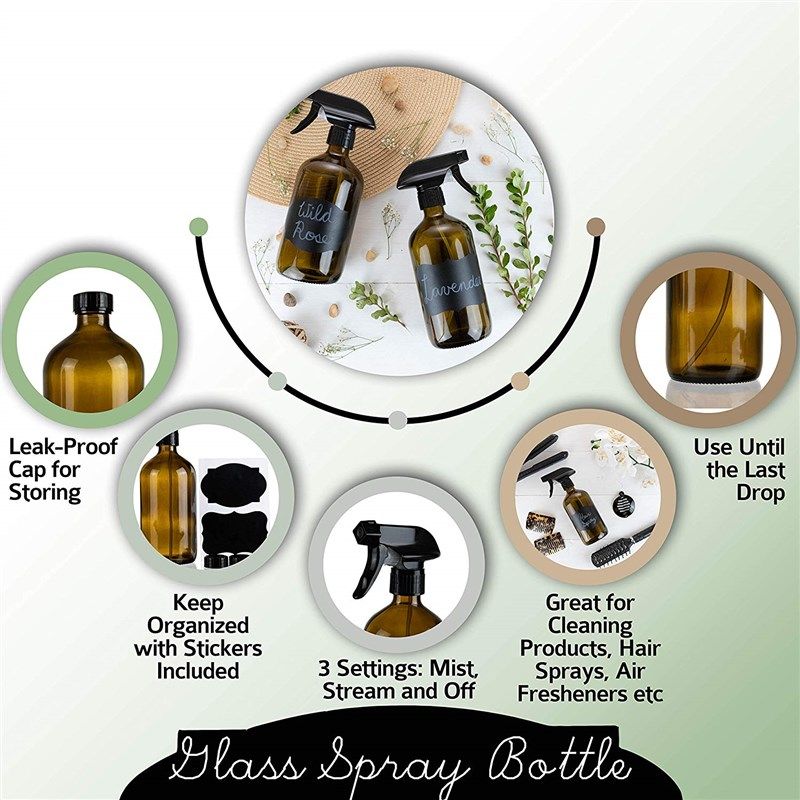 Homeries Empty Amber Spray Bottles 16O oz, Refillable
