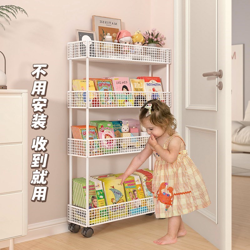 儿童书架卧室门后k多层移动小推车置物架绘本收纳架缝隙墙边夹缝
