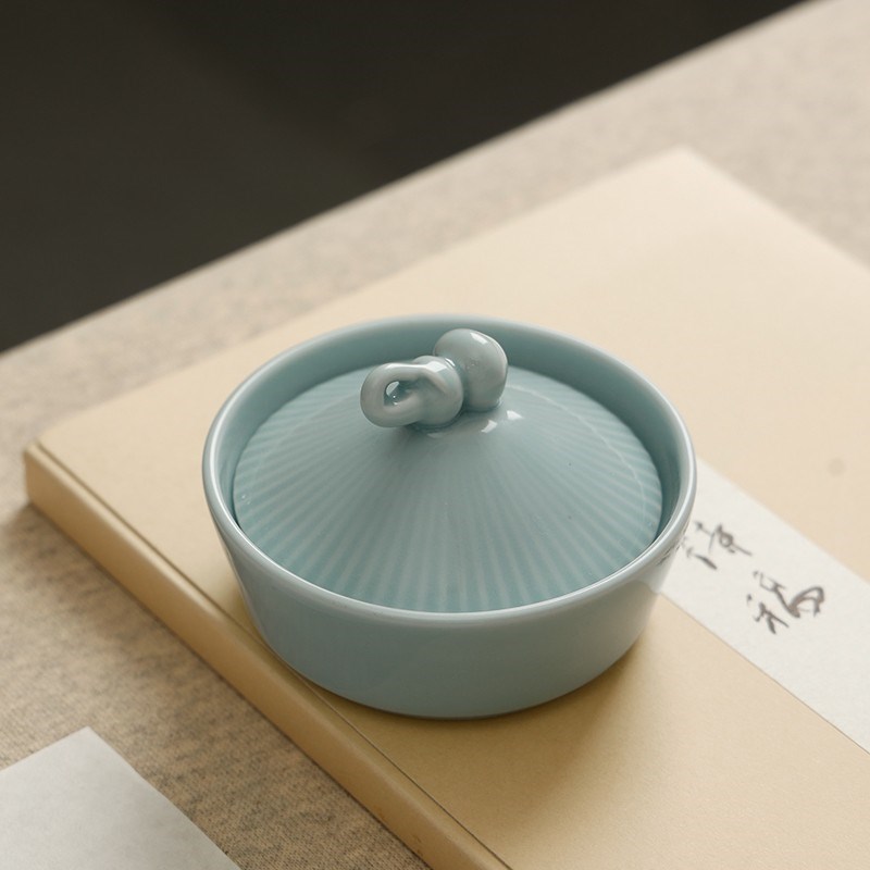 斗笠火锅砚台 防干带盖砚台 瓷B器摆件存墨书法用品文房墨池墨海