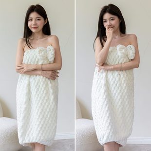 洗澡比纯棉全棉吸水高级家用浴袍2024新款 浴巾女士大人浴裙可穿式