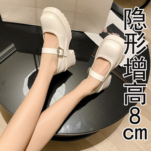 内增高玛丽珍鞋女2025年春夏新款圆头白色浅口小个子百搭小皮鞋女