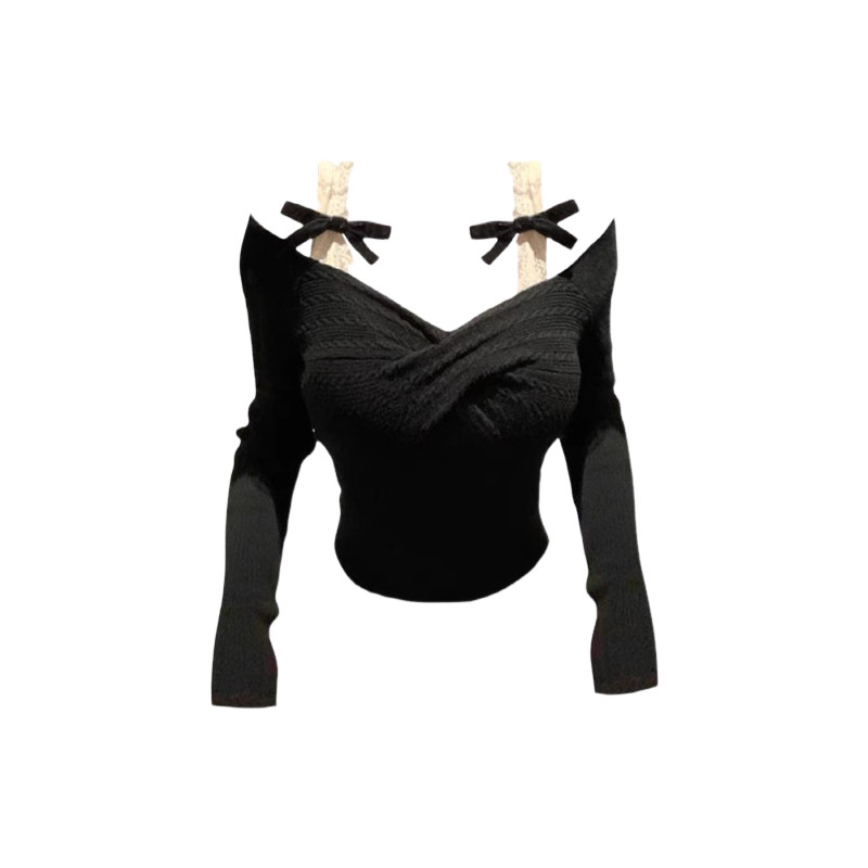 大尺码胖mm辣妹性感蝴蝶结假两件针织衫女春秋新款气质显瘦纯欲上