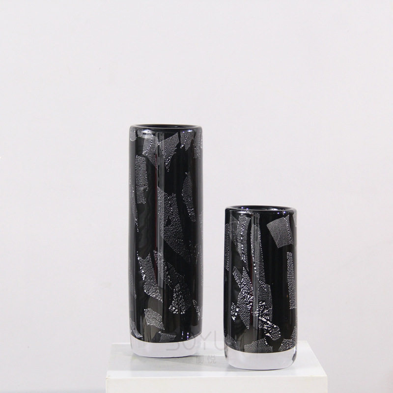 新中式简约风黑色银箔琉璃花瓶售楼处样板间玄关吧台茶室软装饰品