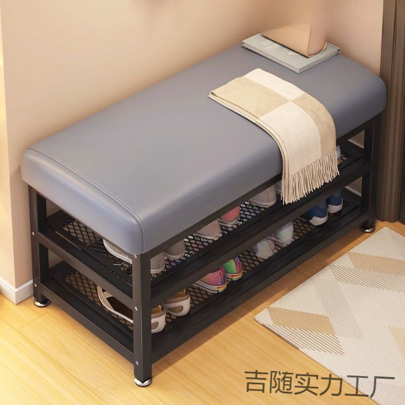 玄关入户铁艺换鞋凳带鞋架