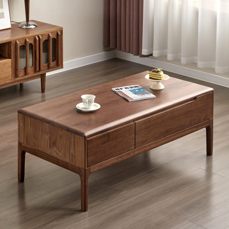 北美黑胡桃实木茶几简约咖啡桌樱桃木原木小户型多功能新中式茶几