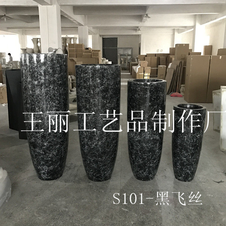 现代会所酒店落地大花瓶花插花盆树脂玻璃钢摆件套装鲜花干花水养