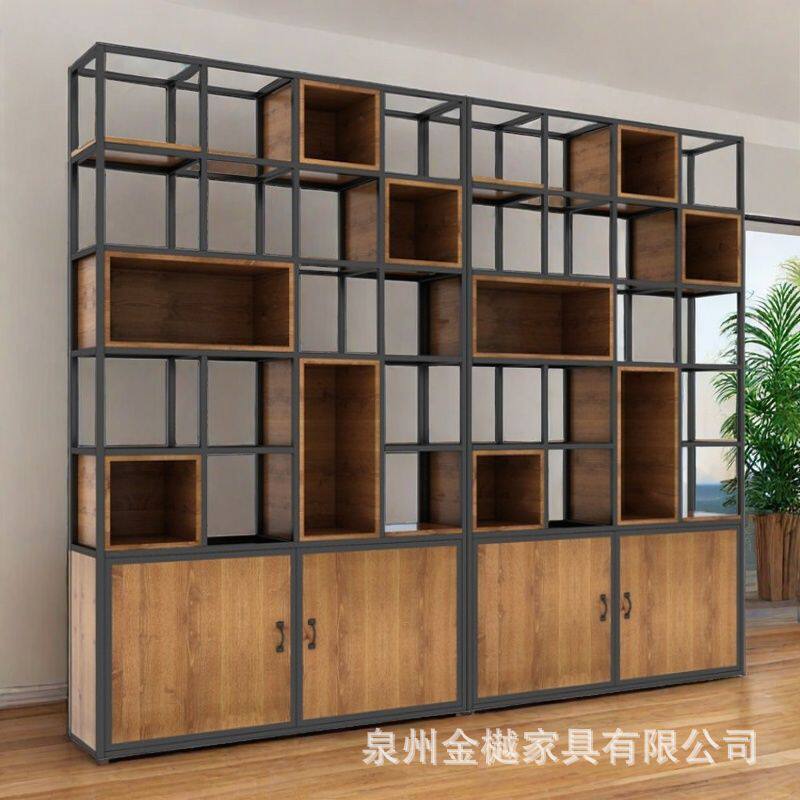 厂家直销工业风实木置物架落地办公室客厅隔断收纳置物柜子家用书