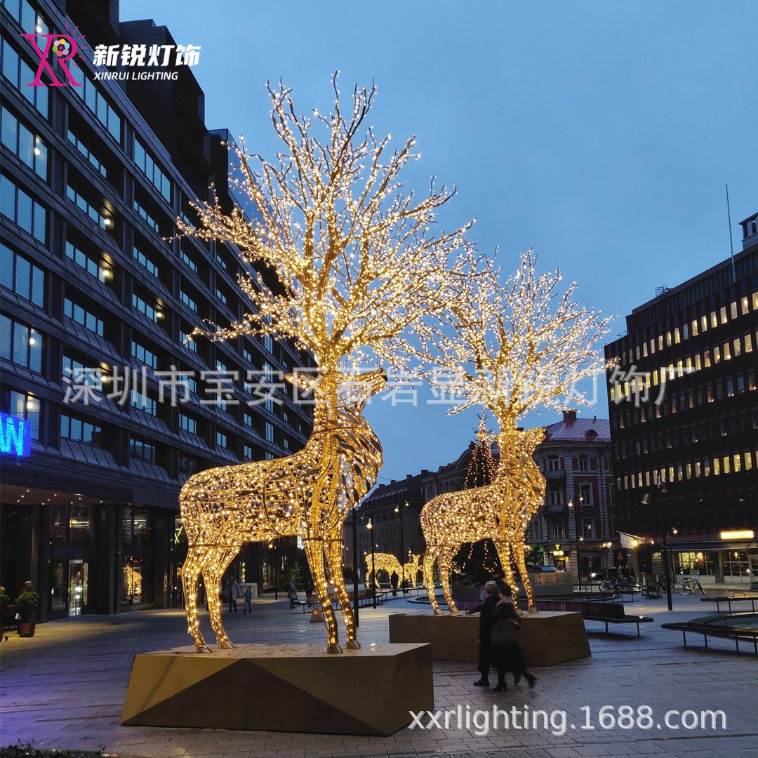 大型圣诞鹿摆件LED铁艺骨架发光户外灯光节亮化麋鹿梅花鹿造型灯