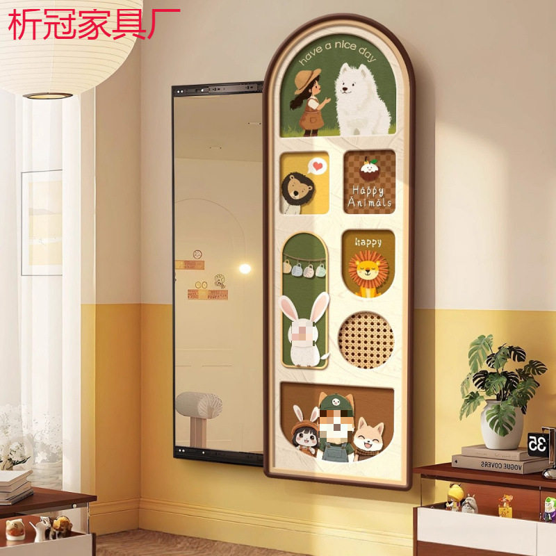 中古风小狗隐藏推拉全身镜装饰画