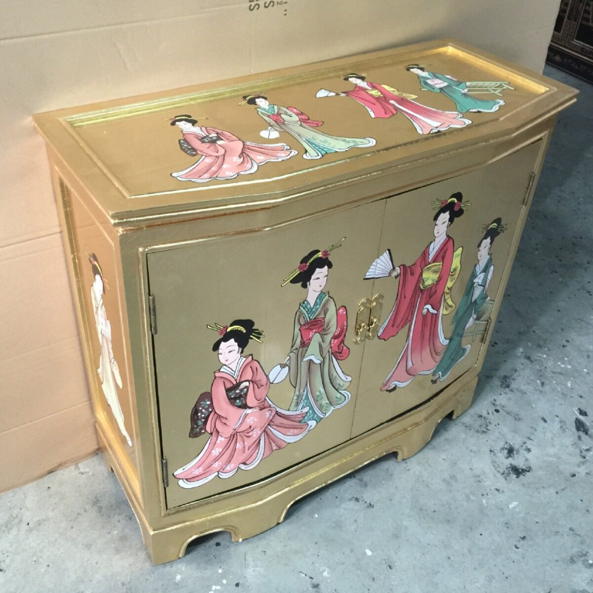 至高美金箔门柜玄关柜彩绘家具出口日韩进门隔断柜门厅装饰柜批发