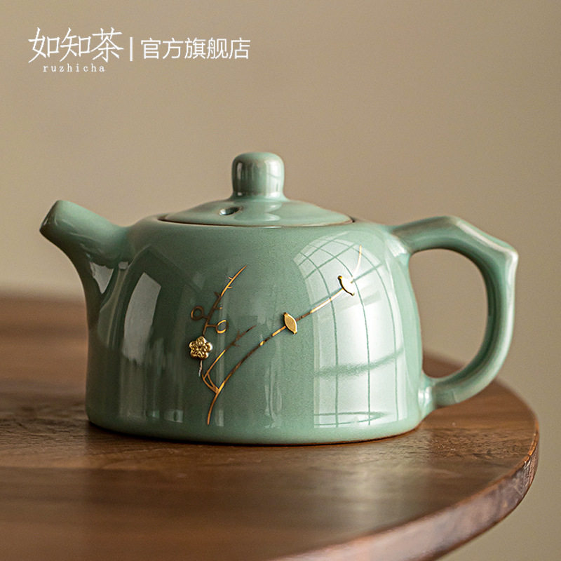 官窑手工焗钉功夫泡茶壶家用复古高档精品青瓷单壶泡茶器办公茶具