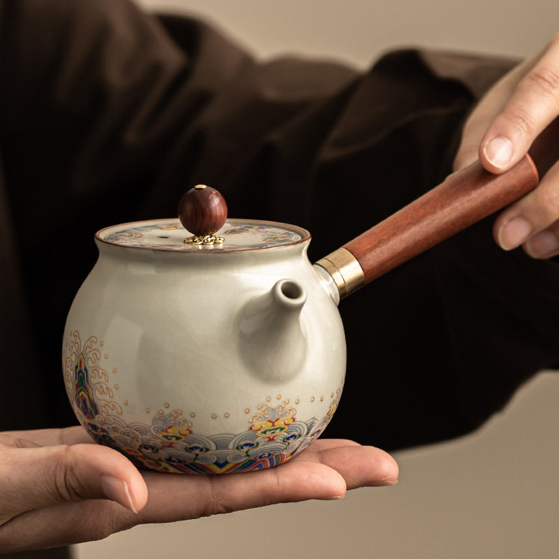 2025新款汝窑侧把茶壶家用高档侧把陶瓷分茶器泡茶专用带过滤批发