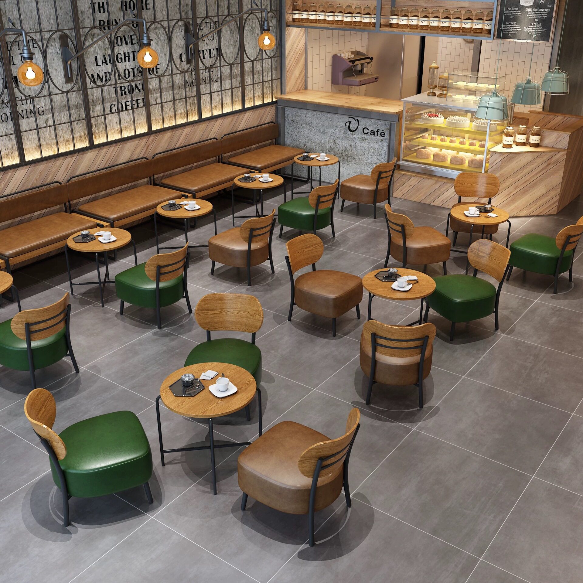 复古咖啡店卡座沙发 主题餐厅酒吧桌椅组合 烘培蛋糕店铁艺椅子