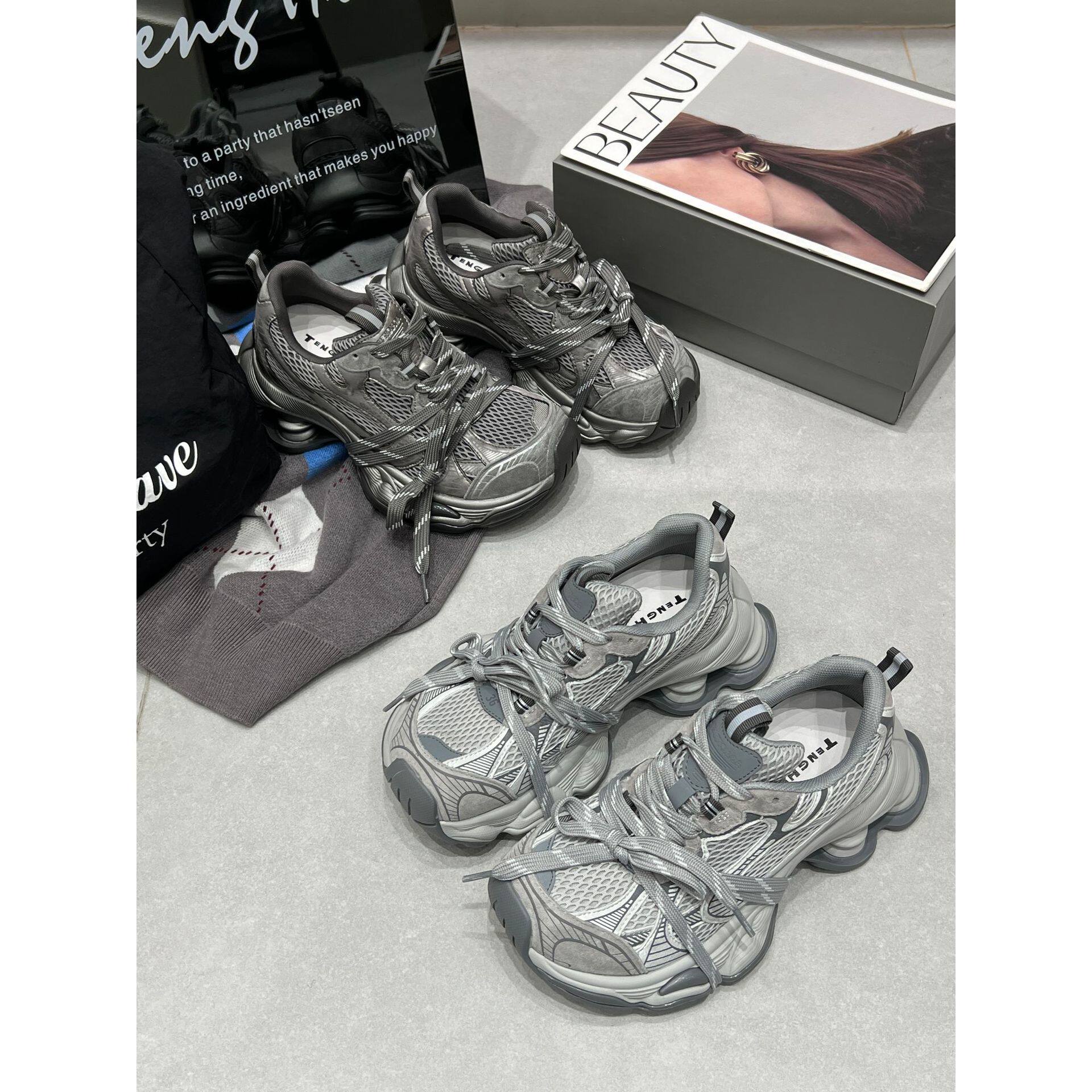 真皮复古厚底老爹鞋女2026春季新款百搭显高透气耐磨运动休闲鞋女