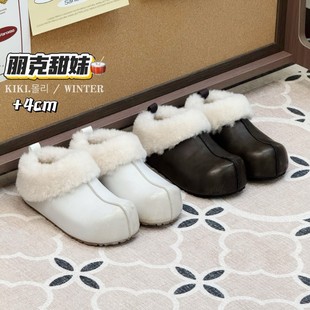 英国真皮厚底皮面勃肯鞋女款2025新款冬季防水雪地靴加绒毛毛棉鞋