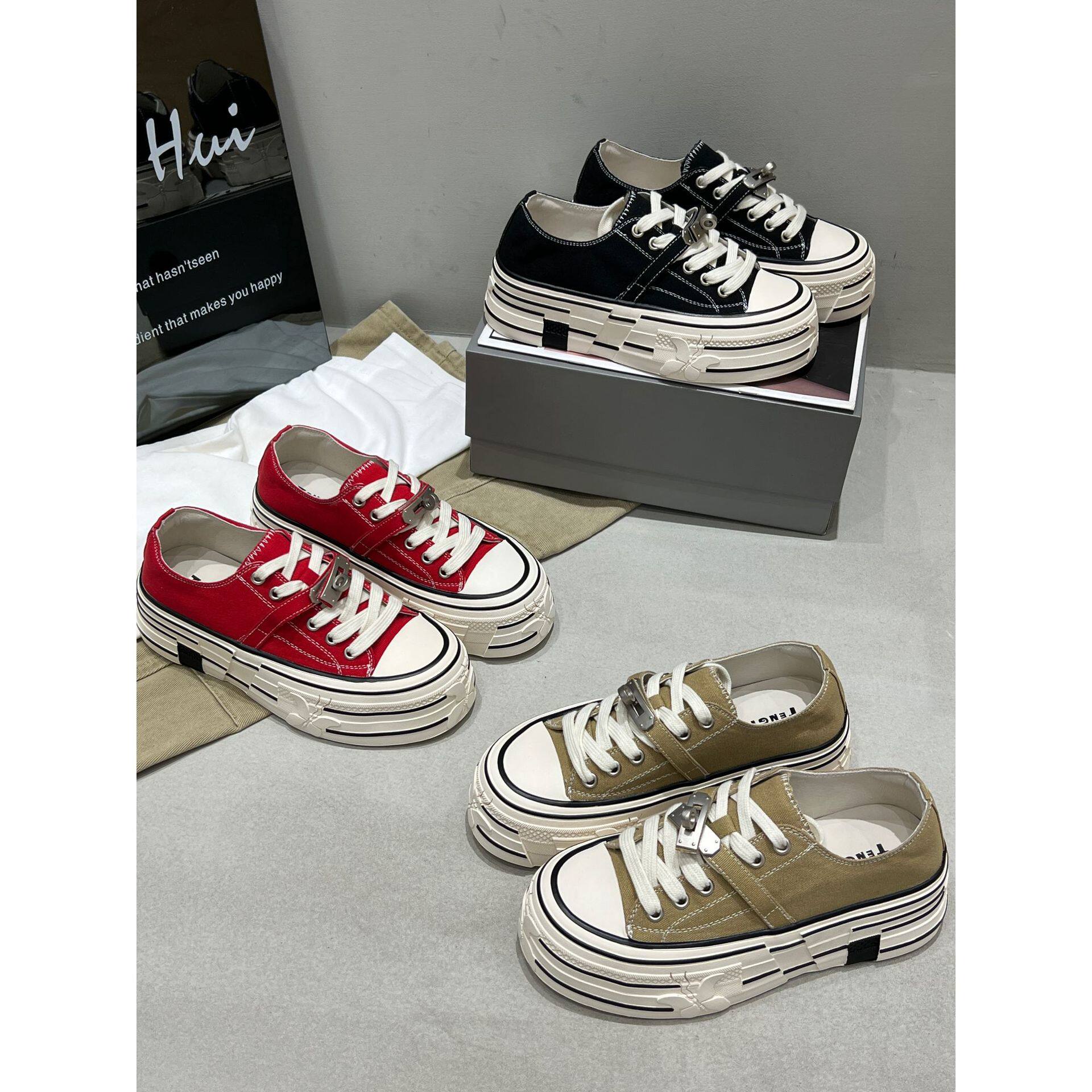 2026春季新款透气百搭帆布小白鞋女内增高厚底运动休闲板鞋ins潮