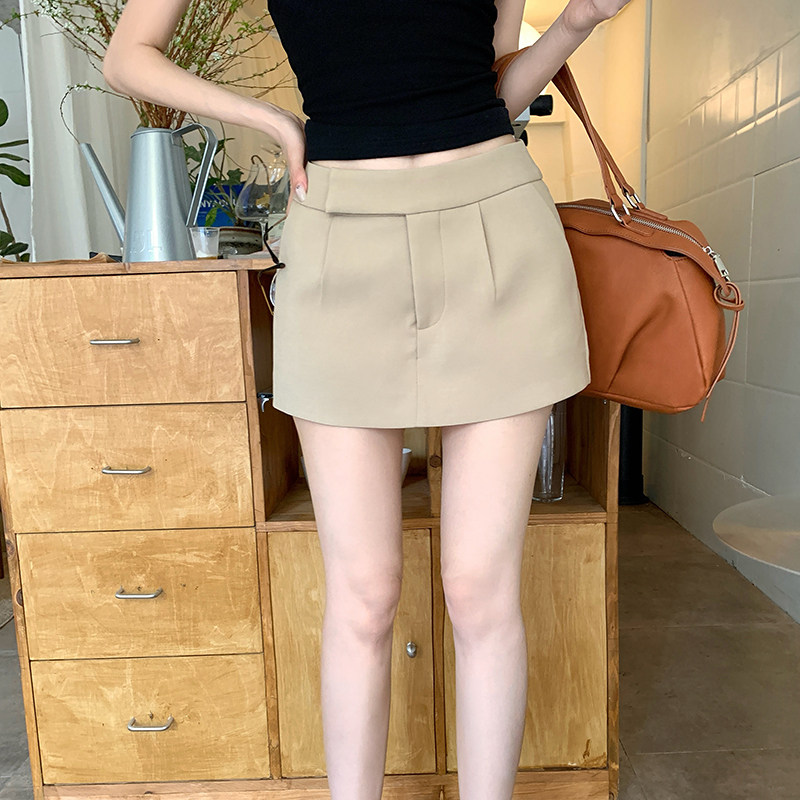 卡其色西装裙裤半身裙女春夏新款百搭显瘦a字裙低腰纯色口袋短裙