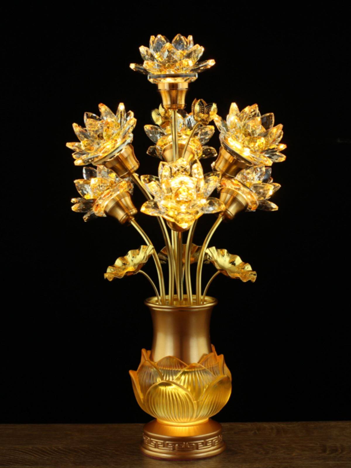 led七彩七九十三品水晶莲花灯供佛灯琉璃佛前长明灯佛堂观音家用