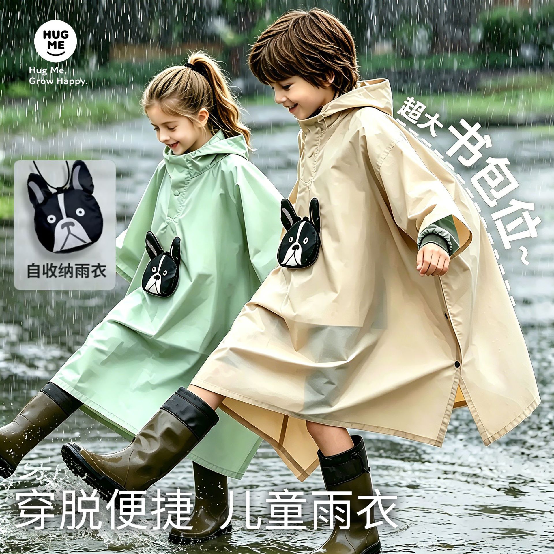 正招官网雨衣儿童外穿学生上学双人亲子轻量自收纳专用防暴雨轻薄