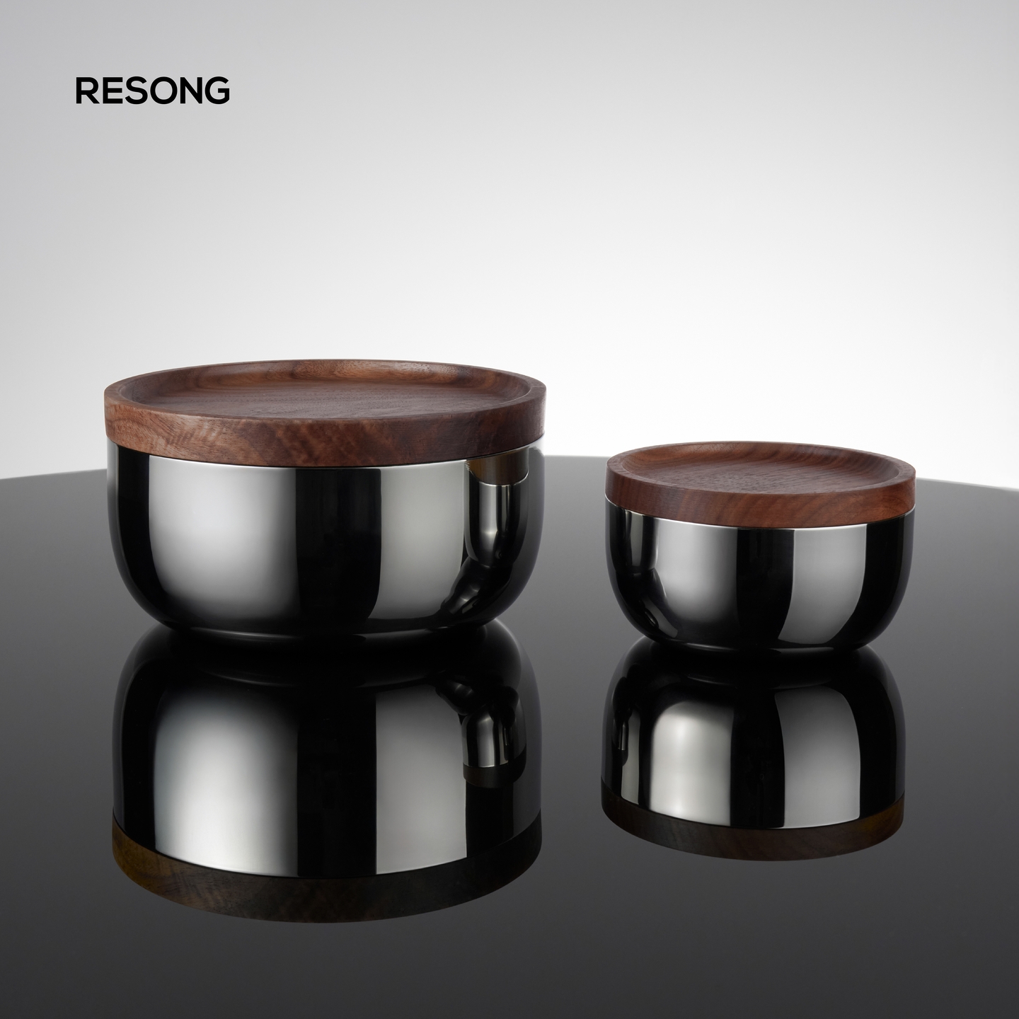 RESONG日诵家居 映木胡桃木不锈钢收纳罐带盖收纳盒软装摆场装饰