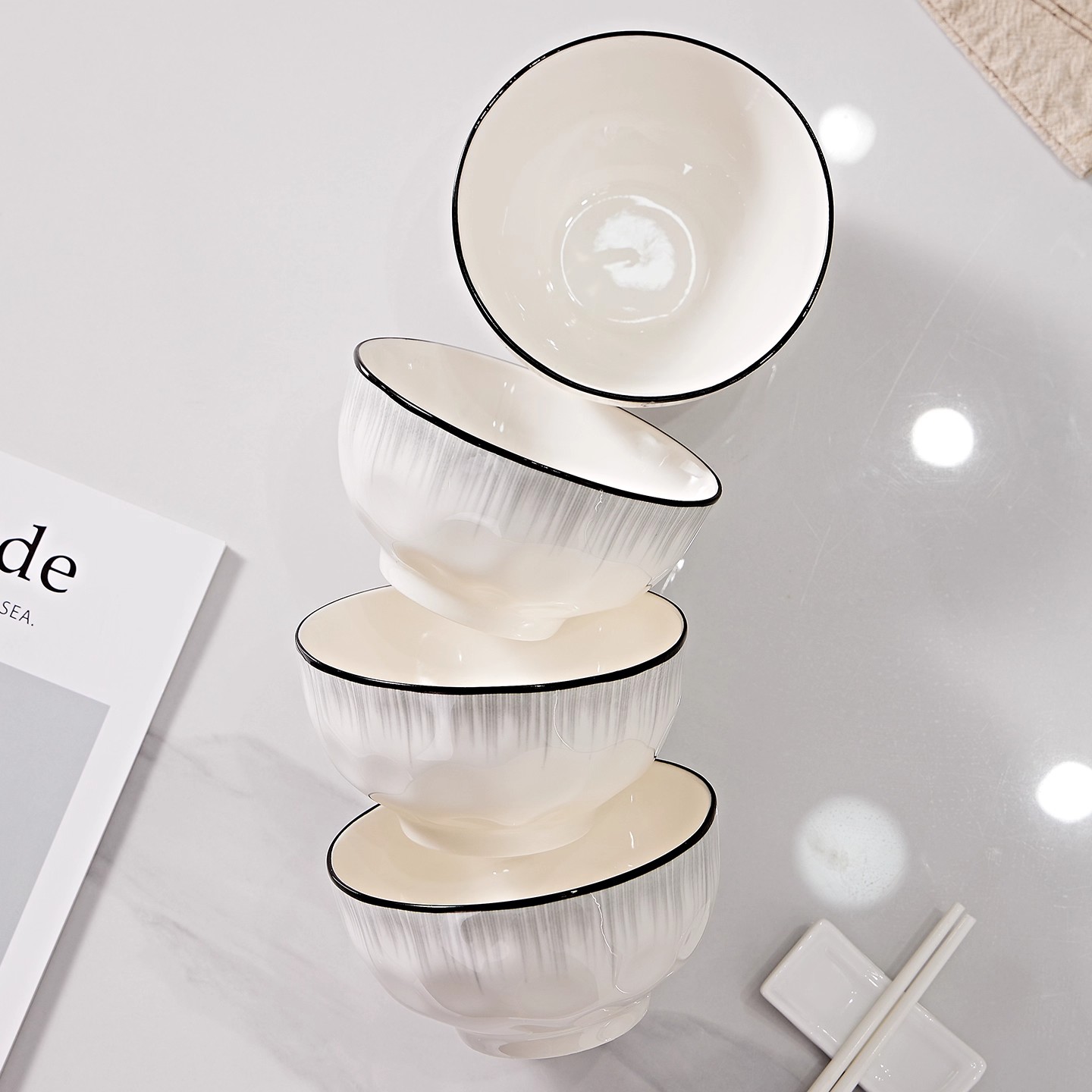 米饭碗家用2025新款餐具釉下彩碗碟盘组合陶瓷碗具高颜值碗10个装