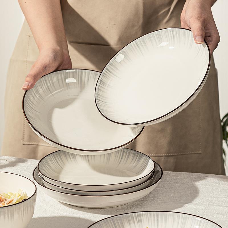 陶瓷盘子家用菜盘鱼盘高级感圆形深盘汤盘新款釉下彩饭盘餐具单盘