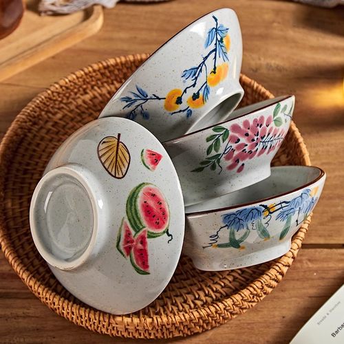 景德镇陶瓷餐具饭碗釉下彩中式复古宋式5.8寸深酒碗-【双色组合】