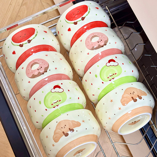 景德镇4.6英寸饭碗家用新款儿童可爱陶瓷拉面泡面碗团团碗带勺子