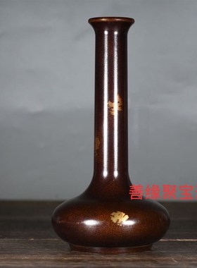 仿古鎏金花瓶全黄铜精品t点金黄铜制精品家庭室内茶桌案头摆件