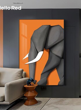 网红现代轻奢入户玄关装饰画过感壁画F橙色骏马简约道高级大幅客