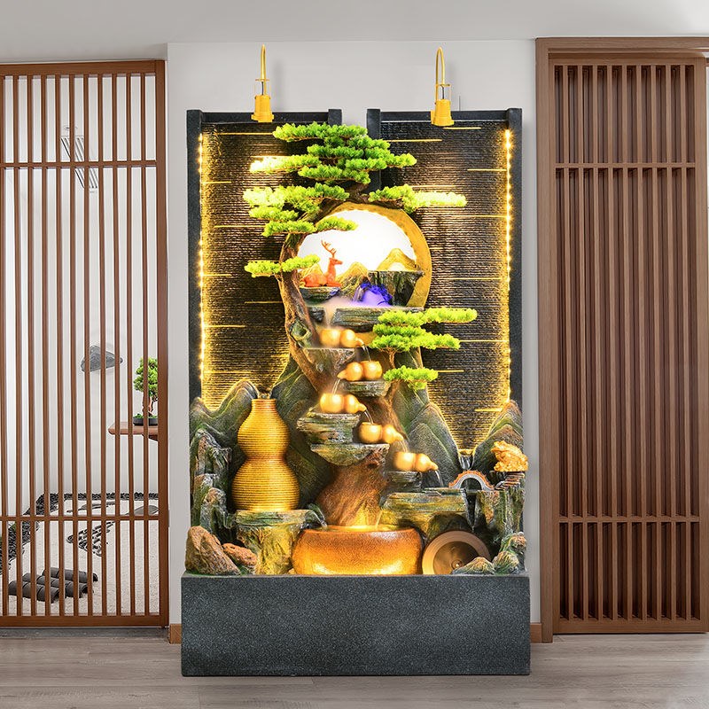 水幕墙流水摆件别墅公司庭院屏风隔断大型假山装饰U水循环喷泉乔